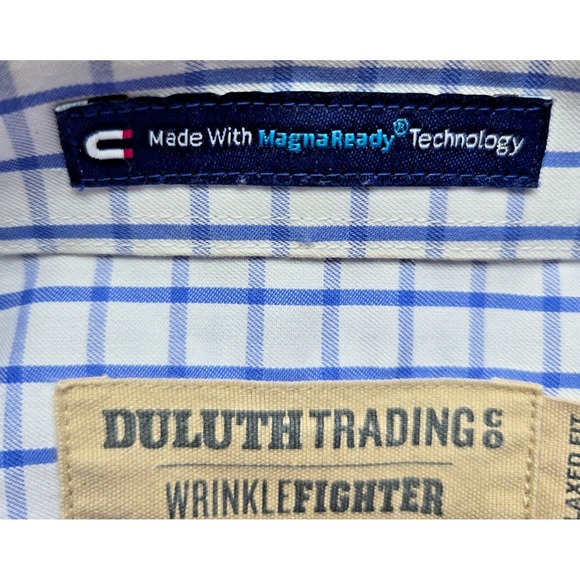 Duluth Trading Mens LT  Blue Check Short Sleeve Button Large Tall‎ Relaxed Fit - Picture 4 of 8
